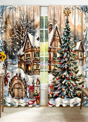 2PCs Christmas Curtain 3D Printing Curtain