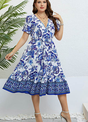 Floral Flounce Sleeve Surplice Dress - MimiStylez