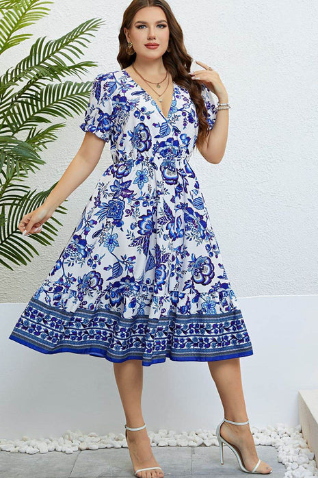 Floral Flounce Sleeve Surplice Dress - MimiStylez