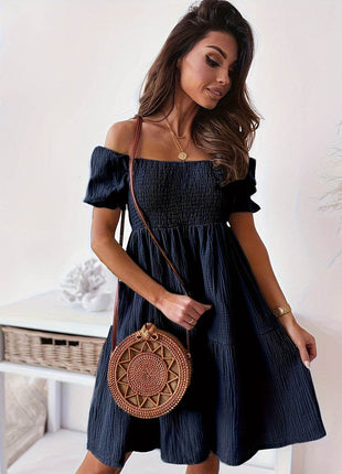 Full Size Ruffled Off-Shoulder Short Sleeve Dress - MimiStylez