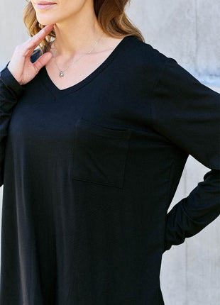 Basic Bae Full Size V-Neck Long Sleeve Top - MimiStylez