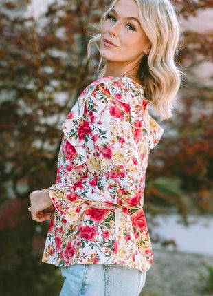 Floral Round Neck Smocked Blouse - MimiStylez