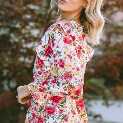 Floral Round Neck Smocked Blouse - MimiStylez
