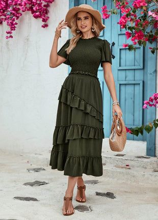 Ruffled Elastic Waist Midi Skirt - MimiStylez
