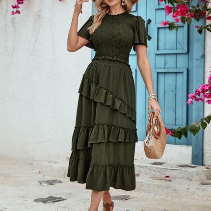Ruffled Elastic Waist Midi Skirt - MimiStylez