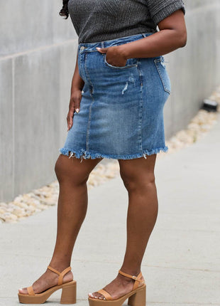 RISEN Amelia Full Size Denim Mini Skirt - MimiStylez