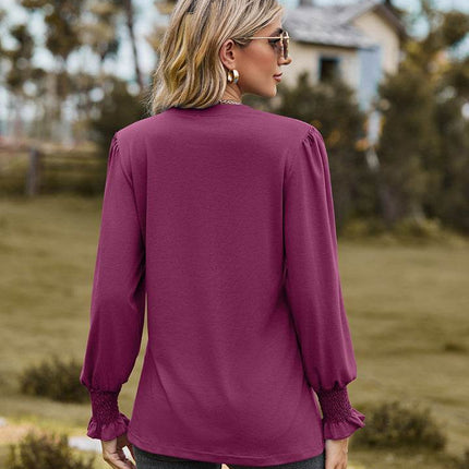 Notched Neck Flounce Sleeve Blouse - MimiStylez