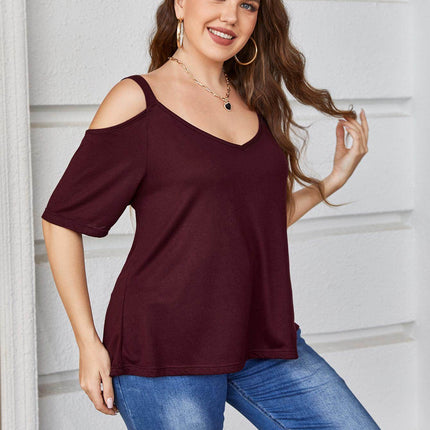 Plus Size V-Neck Cold-Shoulder Blouse - MimiStylez