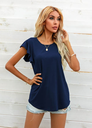 Round Neck Butterfly Sleeve Top - MimiStylez