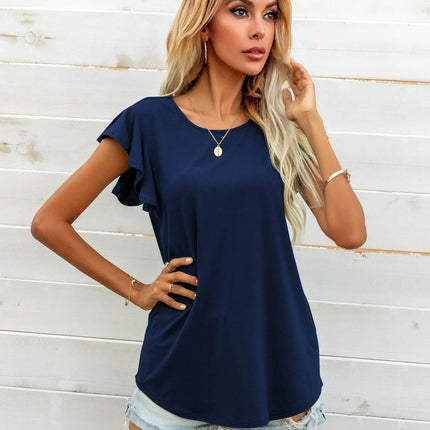 Round Neck Butterfly Sleeve Top - MimiStylez