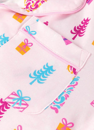 Printed Collared Neck Long Sleeve Lounge Dress - MimiStylez