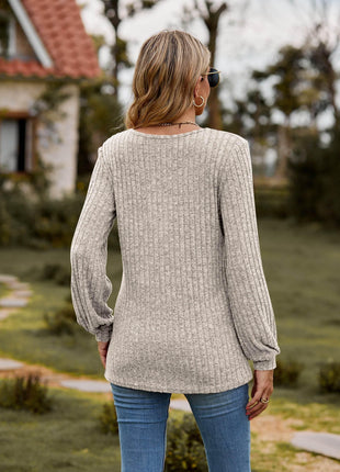 Round Neck Button-Down Long Sleeve Tee - MimiStylez