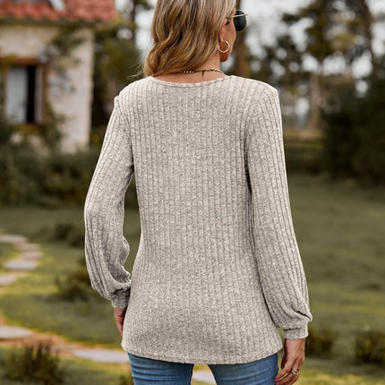 Round Neck Button-Down Long Sleeve Tee - MimiStylez
