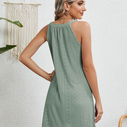Eyelet Grecian Neck Mini Dress - MimiStylez