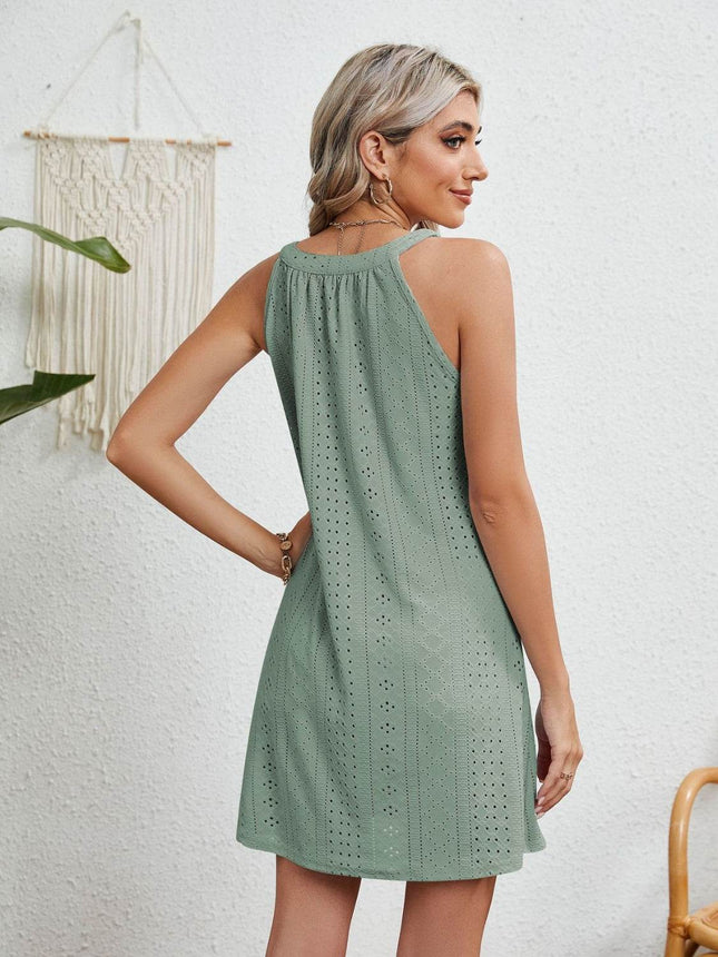 Eyelet Grecian Neck Mini Dress - MimiStylez