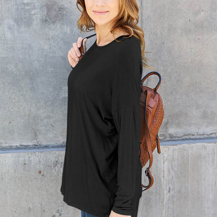 Basic Bae Full Size Round Neck Dropped Shoulder T-Shirt - MimiStylez