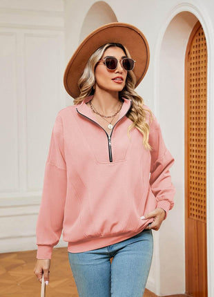Half-Zip Dropped Shoulder Sweatshirt - MimiStylez
