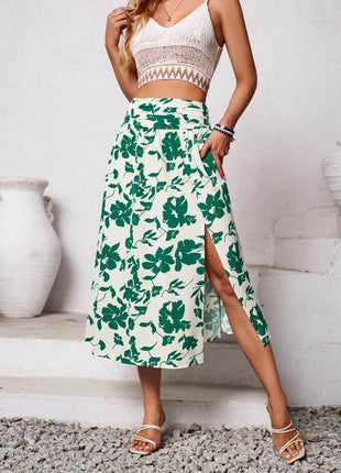Slit Printed Midi Skirt - MimiStylez