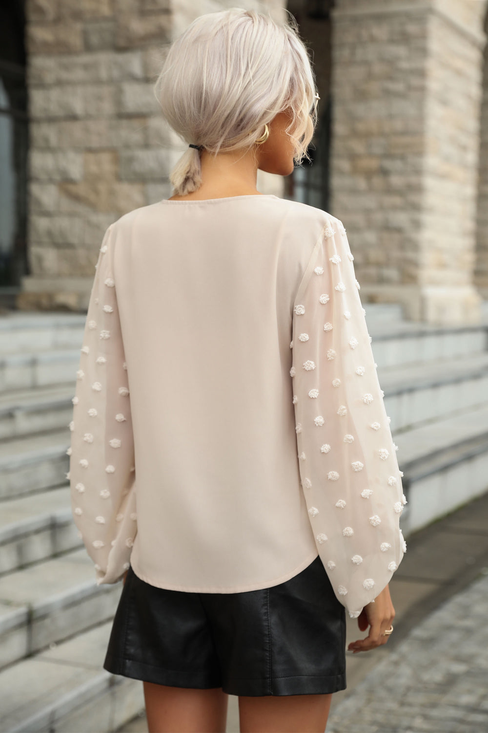 Swiss Dot Sleeve V-Neck Top