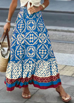 Geometric Elastic Waist Maxi Skirt - MimiStylez