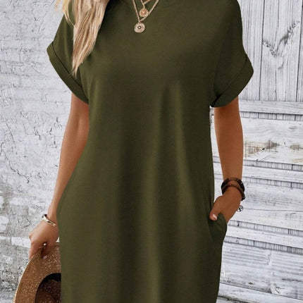 Pocketed Round Neck Short Sleeve Dress - MimiStylez