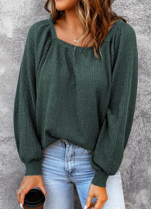 Square Neck Waffle-Knit Top - MimiStylez