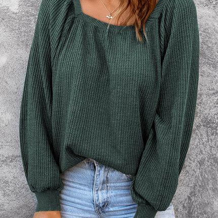 Square Neck Waffle-Knit Top - MimiStylez