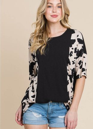 BOMBOM Rodeo Love Ribbed Animal Contrast Tee - MimiStylez