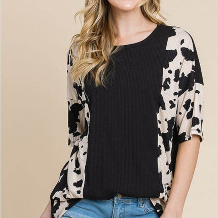 BOMBOM Rodeo Love Ribbed Animal Contrast Tee - MimiStylez