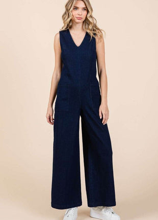 Mittoshop Sleeveless Wide Leg Denim Jumpsuit - MimiStylez