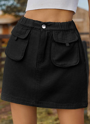 Pocketed Elastic Waist Denim Skirt - MimiStylez