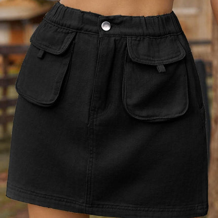 Pocketed Elastic Waist Denim Skirt - MimiStylez