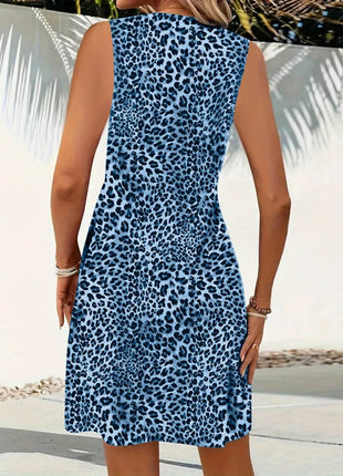 Leopard V-Neck Sleeveless Mini Dress - MimiStylez