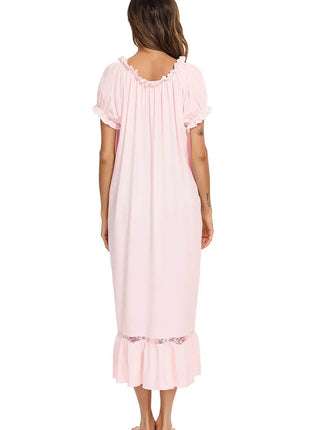 Lace Detail Short Sleeve Lounge Dress - MimiStylez