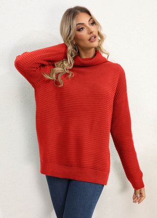 Slit Turtleneck Dropped Shoulder Sweater - MimiStylez