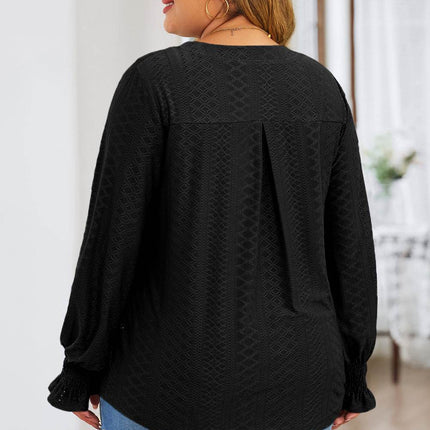 Plus Size Eyelet Notched Flounce Sleeve Blouse - MimiStylez
