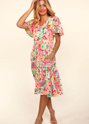 Haptics Tiered Floral Midi Dress with Pockets - MimiStylez
