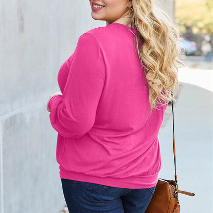 Basic Bae Full Size V-Neck Lantern Sleeve Blouse - MimiStylez