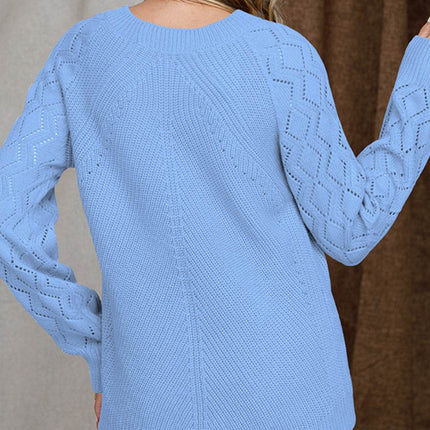 Openwork Round Neck Raglan Sleeve Sweater - MimiStylez