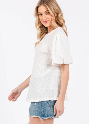 Ces Femme Textured Puff Sleeve Top - MimiStylez