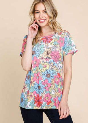 BOMBOM Floral Short Sleeve T-Shirt - MimiStylez
