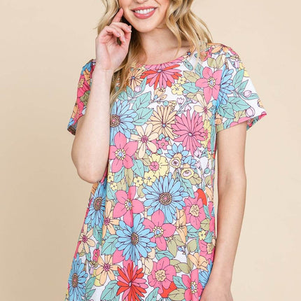 BOMBOM Floral Short Sleeve T-Shirt - MimiStylez