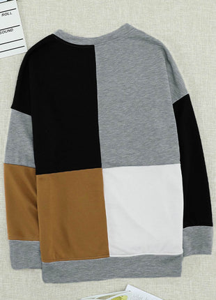 Color Block Round Neck Sweatshirt - MimiStylez
