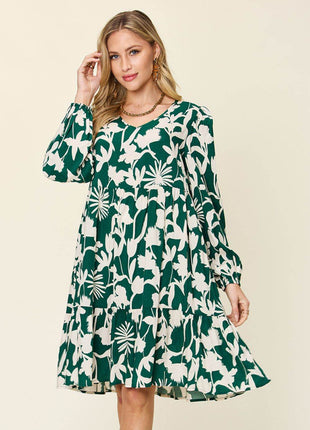 Double Take Full Size Printed Ruffle Hem Dress with Pocket - MimiStylez