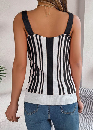 Openwork Striped V-Neck Tank - MimiStylez