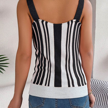 Openwork Striped V-Neck Tank - MimiStylez
