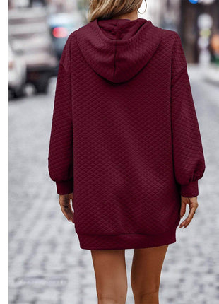 Textured Drawstring Tunic Hoodie - MimiStylez