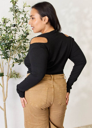 Culture Code Full Size Ribbed Surplice Cold Shoulder Top - MimiStylez