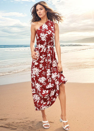 Printed Single Shoulder Sleeveless Dress - MimiStylez
