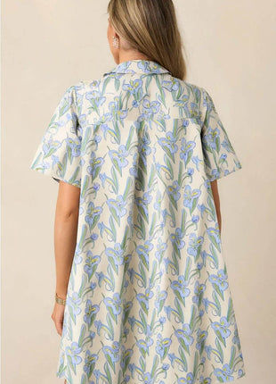 Floral Print Button-Up Shirt Dress - MimiStylez